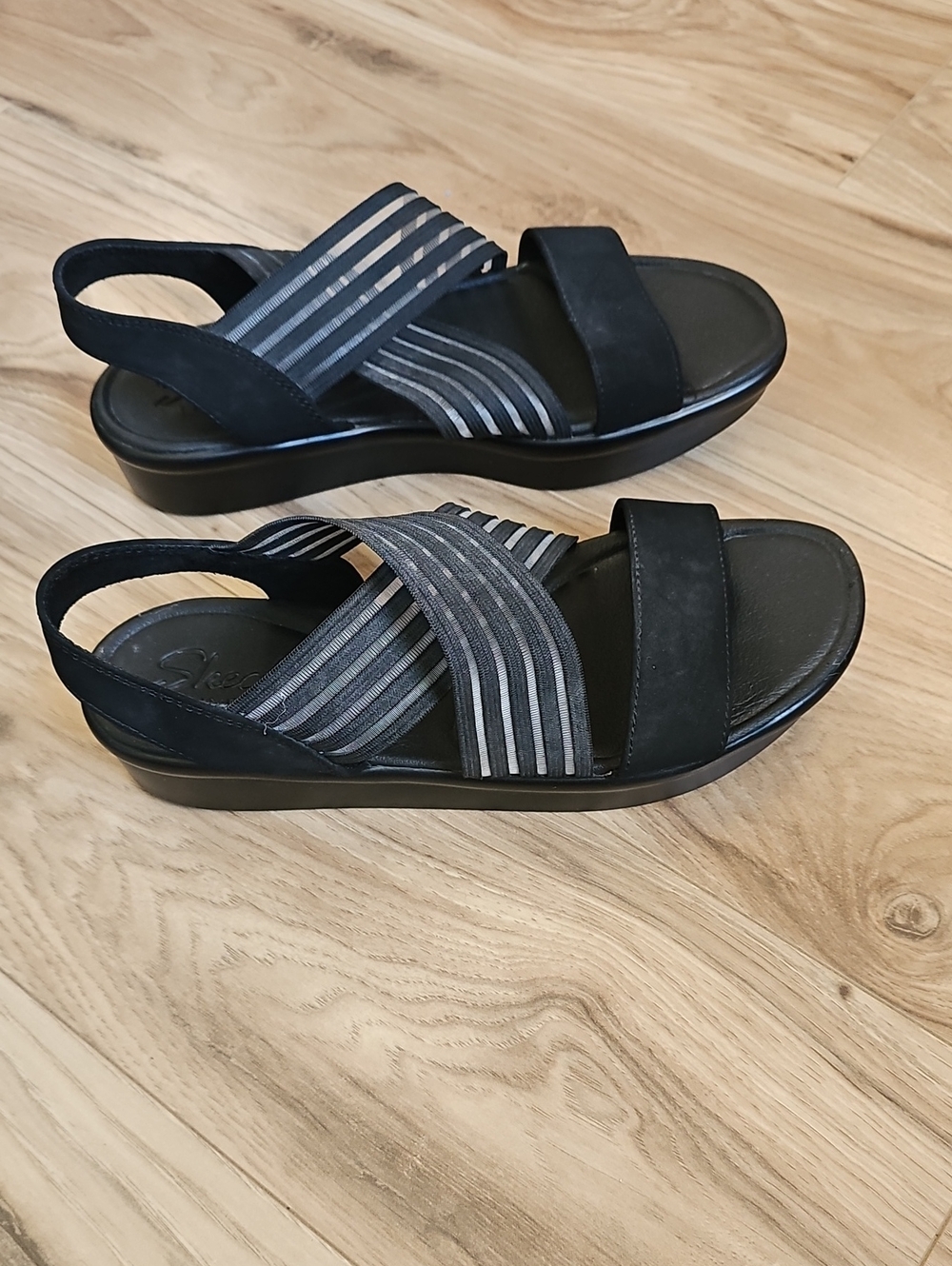 Women’s Skechers Black Strappy Elastic Slingback Sandals